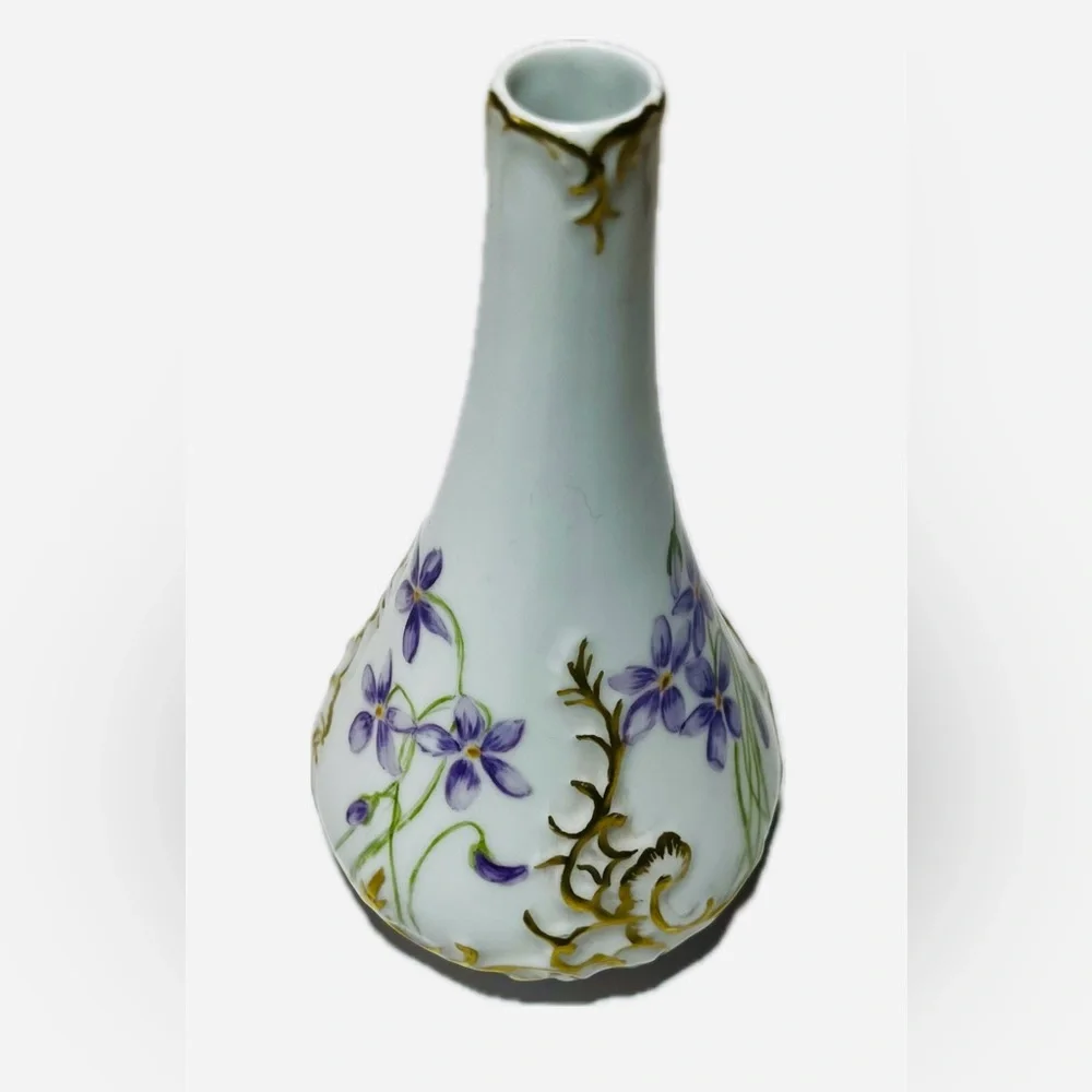 Antique Vienna Austria Leonard Hand Painted Violets Porcelain Vase 5in Tall
